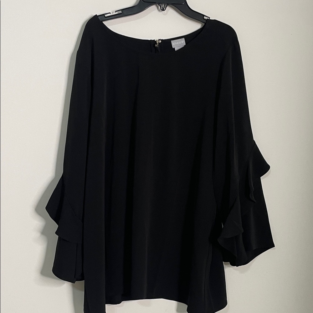 Chico's Black Ruffle Sleeve Blouse